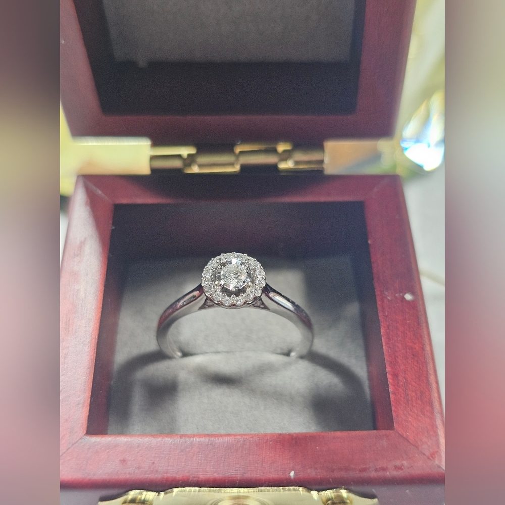 10k White Gold and Round Cut Diamond Halo Ring